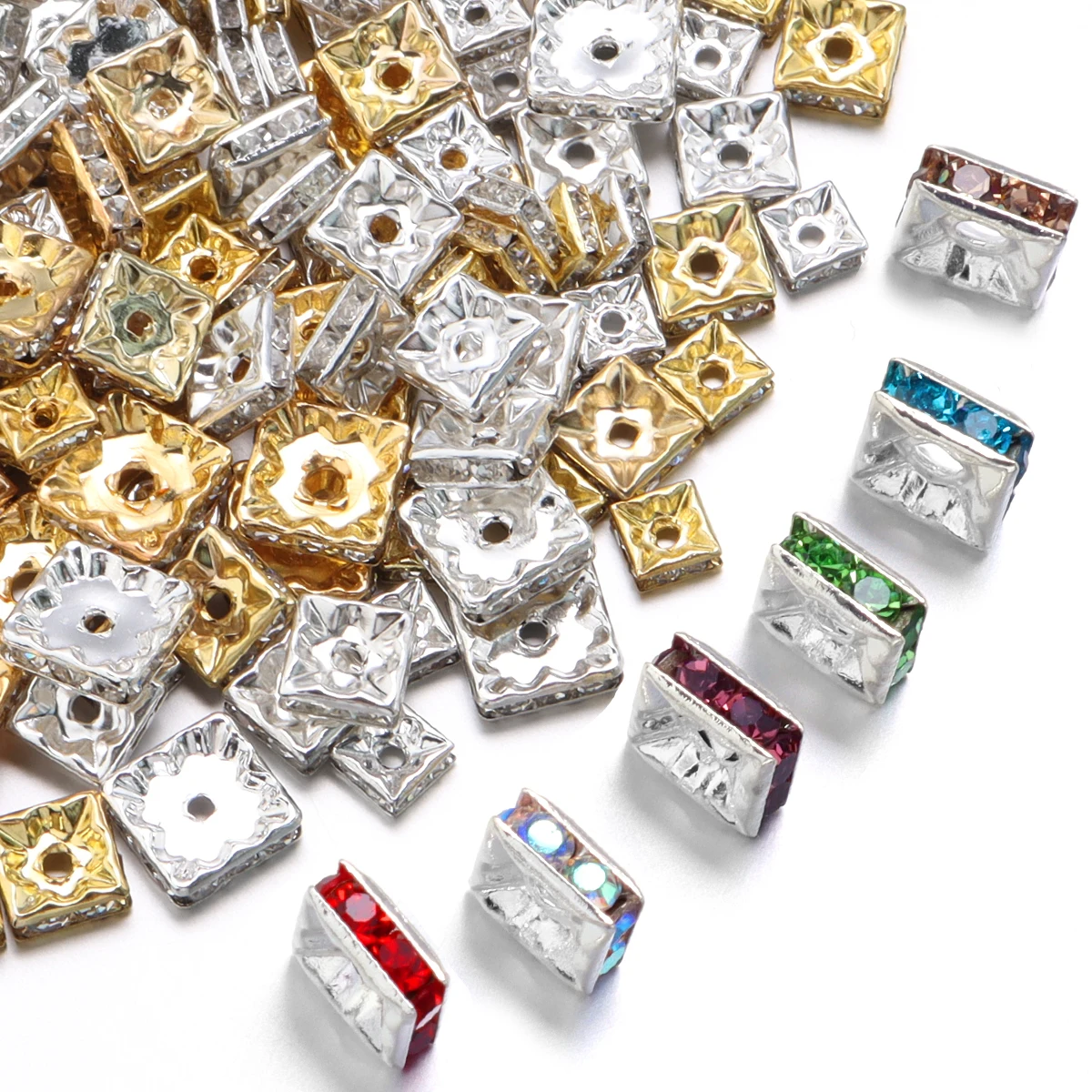 30pcs 6/8mm Copper Square Rhinestone Beads Rondelle Crystal Spacer Bead For DIY Jewelry Making Bracelet Necklace Accessories