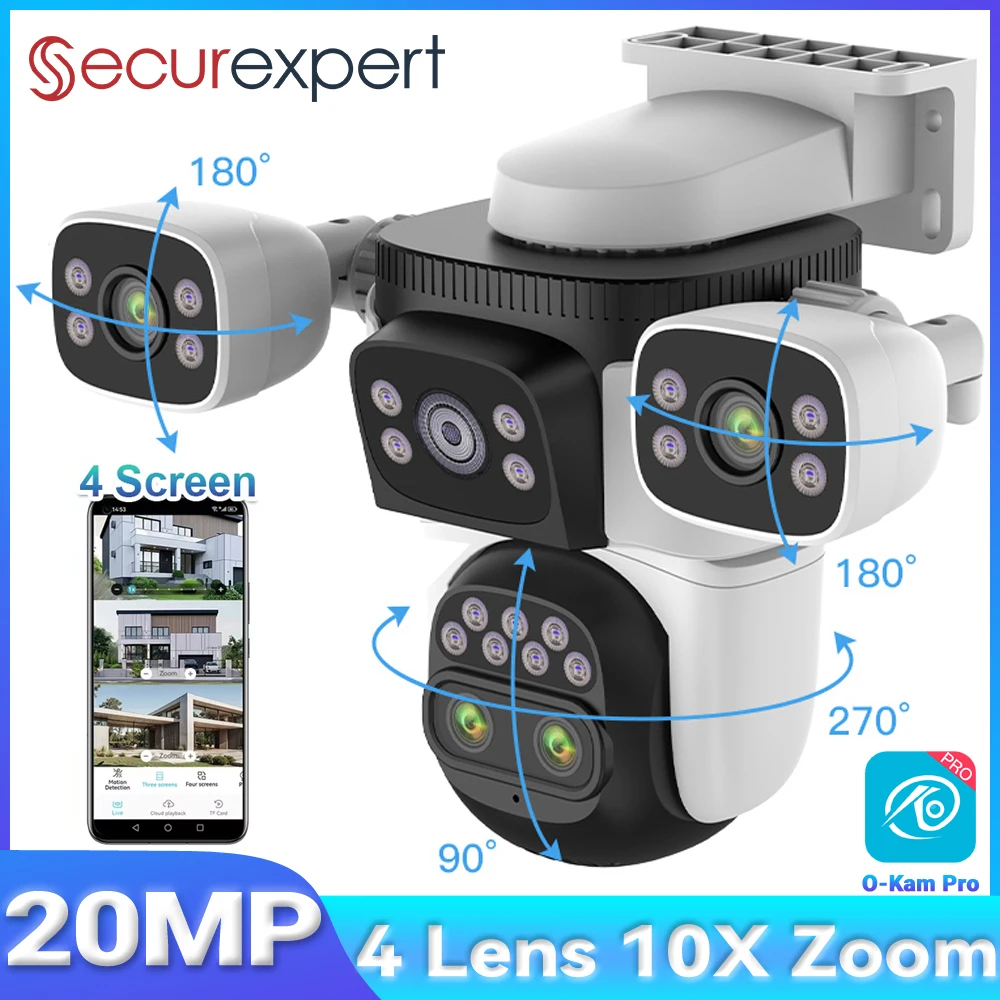 

Securexpert 20MP 10X Zoom Four Screens WiFi IP Camera Wireless Outdoor Four Lens PTZ Human Auto Tracking Surveillance Cameras
