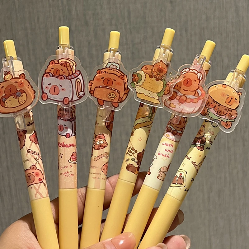 Capivara Pressionando Neutro Gel Pen, Bonito Dos Desenhos Animados, Criativo, Secagem Rápida, Papelaria Estética, Material de Escritório Escolar, Presentes, 3Pcs