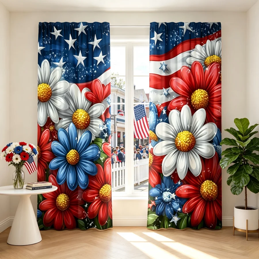 2PCS Digital Print  Curtain, Three Color Daisy, Bohemian Style  Curtain Panel for Home Living Room Bedroom Decor