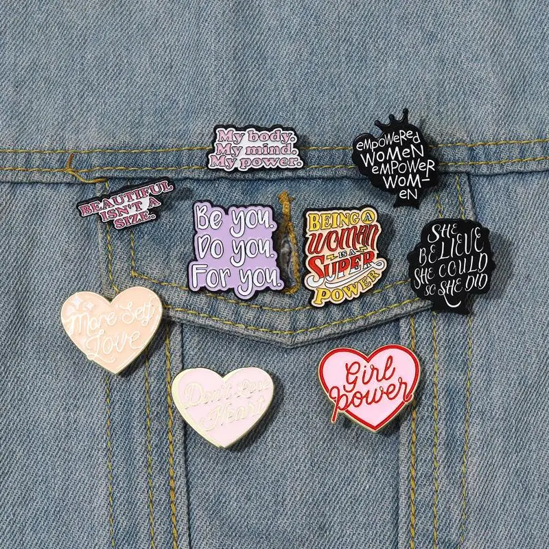 Pins Custom Don't Lose Heart More Self Love เข็มกลัด Lapel ป้ายสตรีนิยมของขวัญเครื่องประดับสําหรับผู้หญิงเพื่อนสาว Power เคลือบ