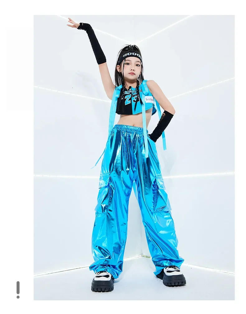 Neues, cooles, leuchtend blaues Street-Dance-Kostüm, Kinder-Jazz-Mode, Kleidung für Jungen und Mädchen, Hip-Hop-Oberteile in Oversize-Passform, Hosen, Outfit für Laufsteg-Shows. – Detail 5