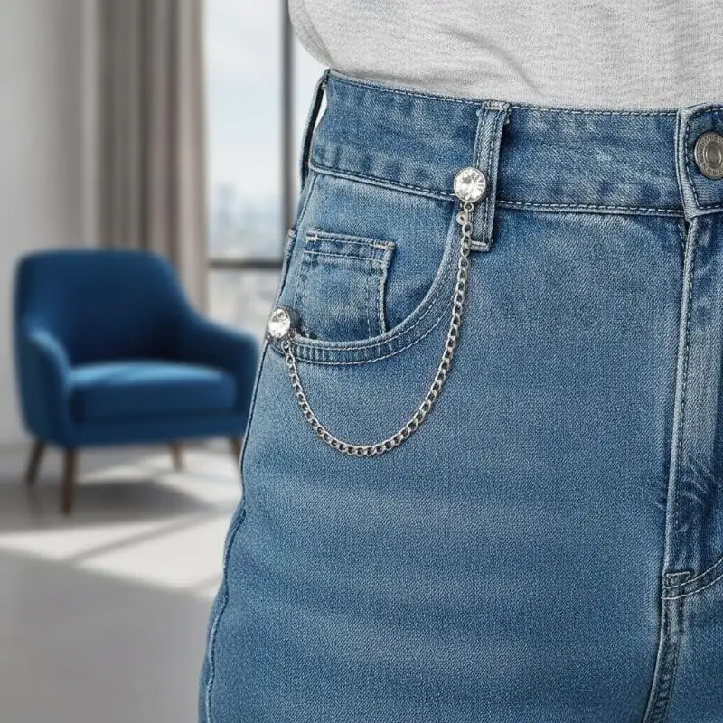 2 PCS Shiny Rhinestone Magnetic Waist Cinch Clips Adjustable Chain Waist Tightener for Prom Dress Loose Jeans