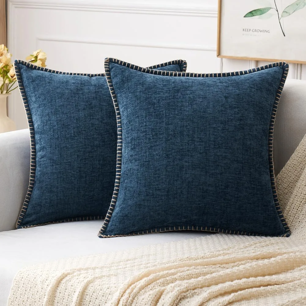 Beige Square Throw Pillow Covers 18x18 Inch  Supersoft Chenille Farmhouse Pillowcase for Living Room Bedroom Sofa Couch 30x50cm