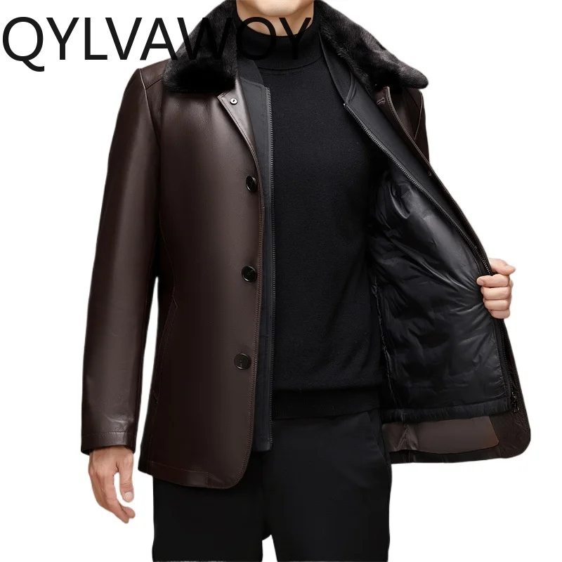 

QYLVAWOY Real Sheepskin Puffer Jacket Man Leather Jackets Autumn Winter Jacket Man Coats Detachable Liner Jackets for Man 가죽점퍼