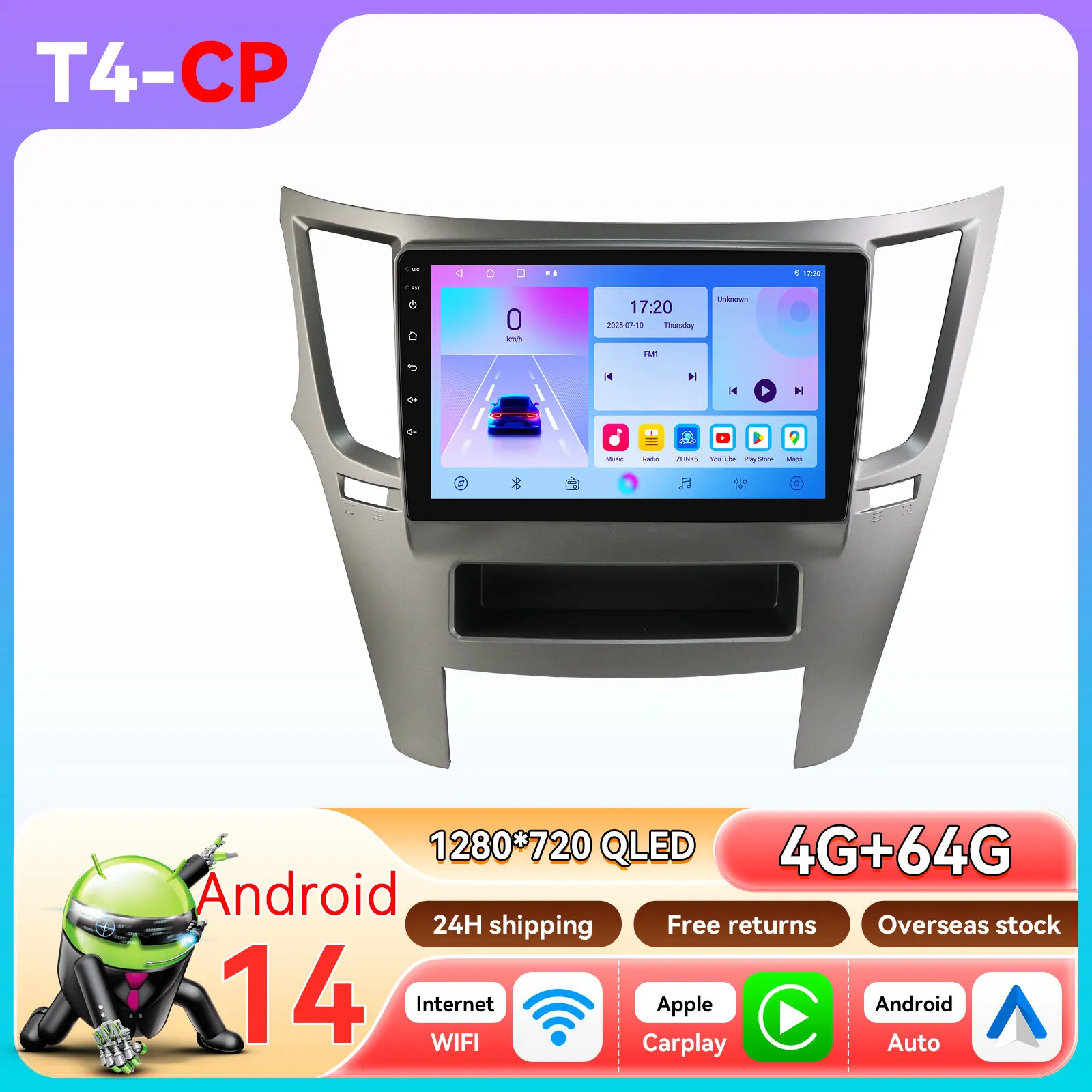 Hizpo Android 14 autoradio voor Subaru Legacy Outback 2010 - 2014 Smart Monitor QLED scherm SWC CarPlay navigatie Bluetooth