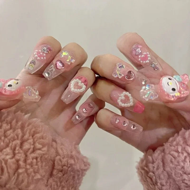 

Sanrios Anime Kawaii Manicure MyMelody Cute Instagram Style High Beauty Pure Handmade Student Girls Detachable Fingernail Gifts