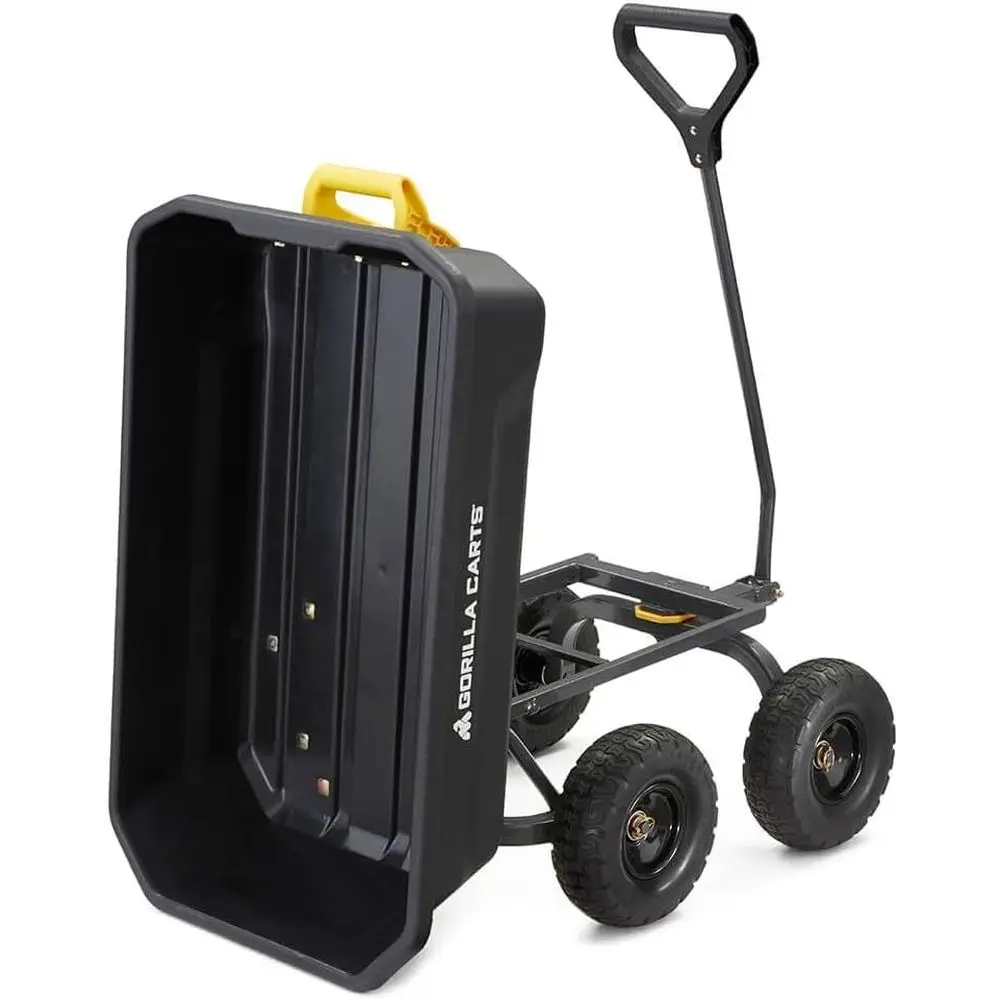 Carreta de carga pesada, sistema patentado de descarga rápida, acero, capacidad de 600 lb, neumáticos sin llantas de 10 pulgadas, carro utilitario o para jardín.