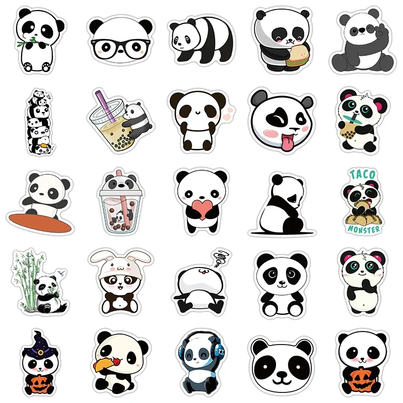 Pegatina de Panda de 10/30/50 piezas, papelería de PVC para niños, cuaderno de bocetos, portátil, decoración de diario, suministros de álbum de