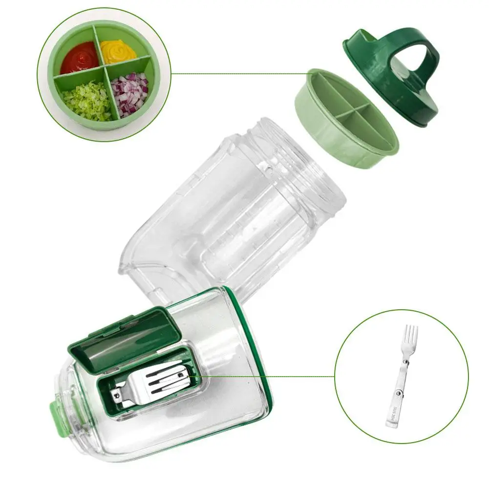 Portable Salad Container Jar with Fork and Dressing Layer Leakproof Lunch Container for Meal Prep Office Travel Outdoor Use view 5