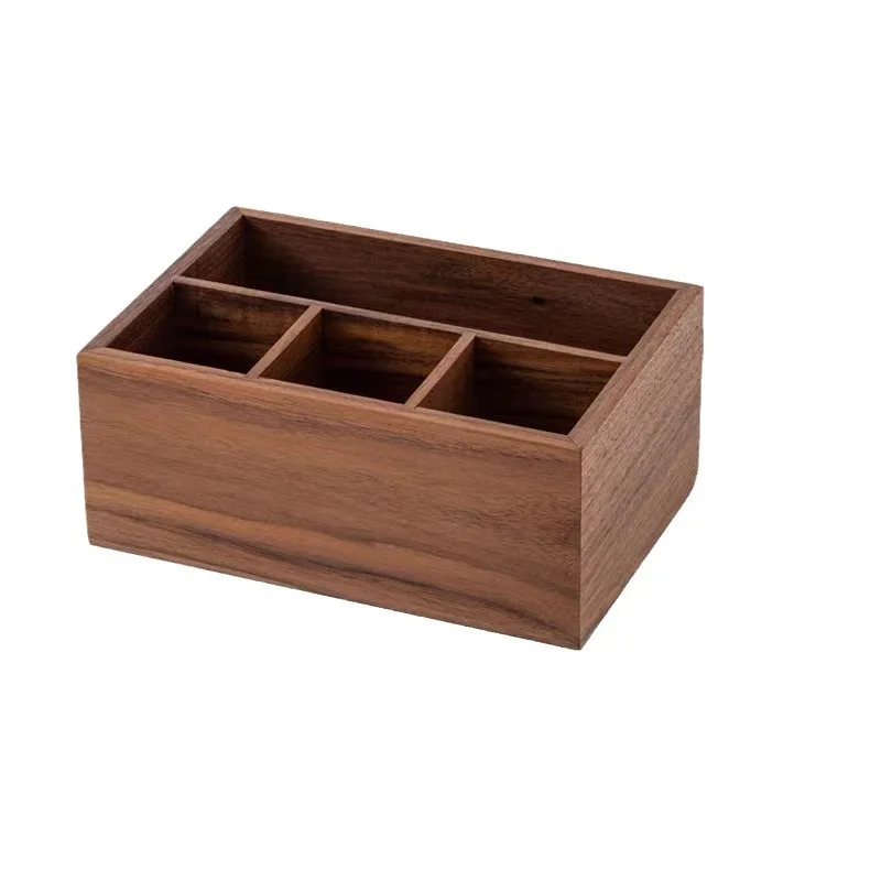 

Многофункциональный органайзер из черного ореха: коробка для хранения из массива дерева для гостиной, настольный органайзер для пультов, коробка для хранения косметики