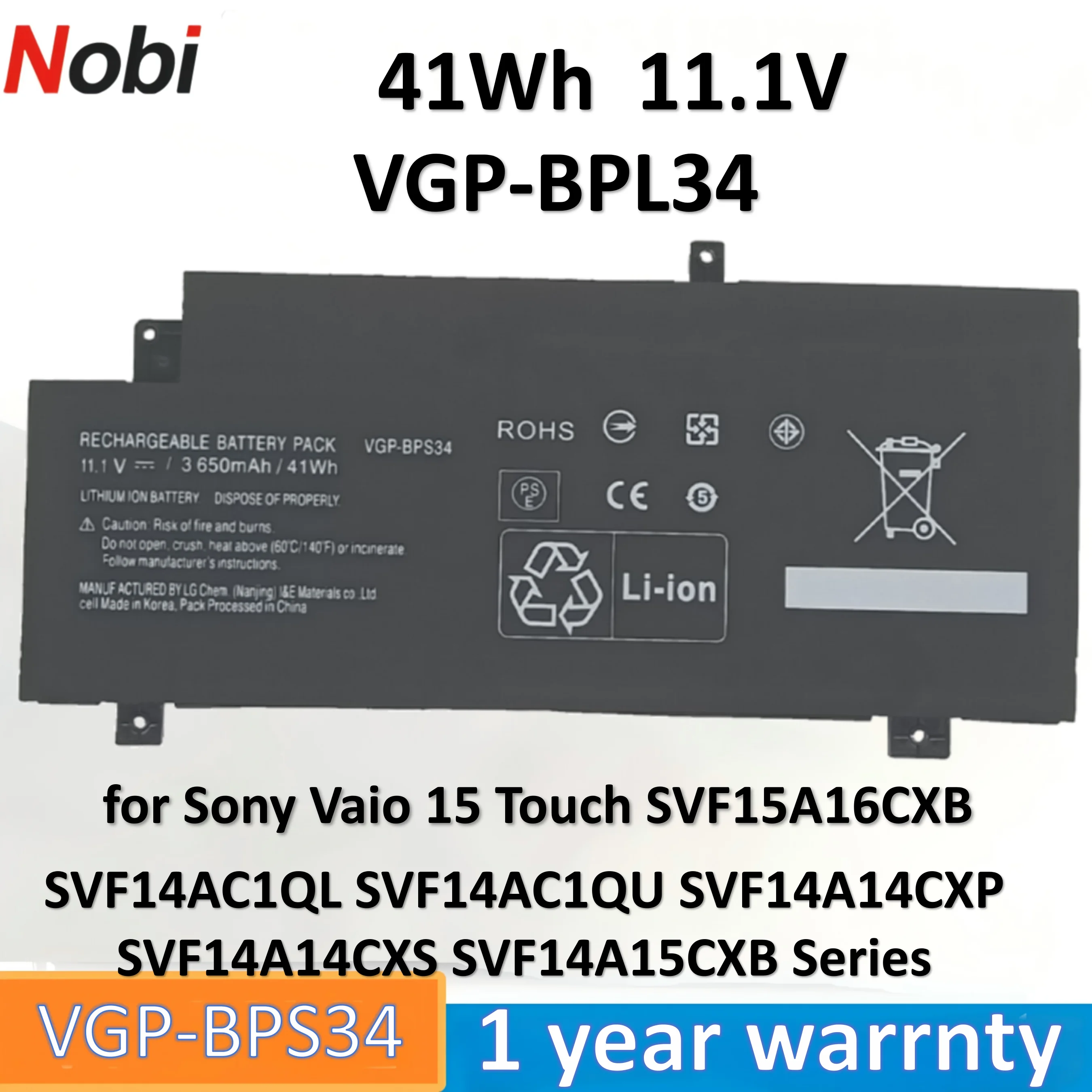 Nobi BPS34 BPL34 VGP-BPS34 VGP-BPL34 battery for Vaio 14 SVF14A 15 SVF15A 1S2ES SVF1421AYCB SVF14A18SC F14A18 SVF15AA1LT SVF14A