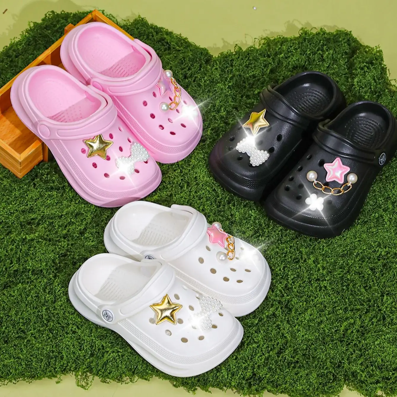 Kids Slip-On Clogs and Mules - Breathable, Waterproof, EVA Garden Shoes with Decorative Chain for Beach and Everyday Wear 168