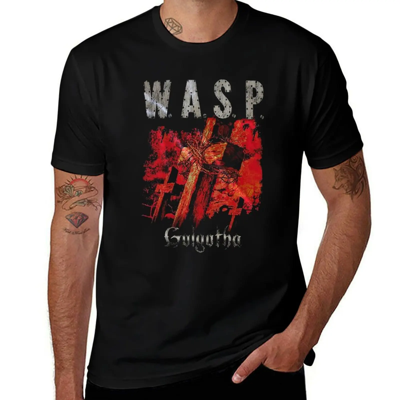 

WASP Golgotha Album T-Shirt men t shirt cotton 100% funny t shirts dark humor t shirts for man pack white T-shirt