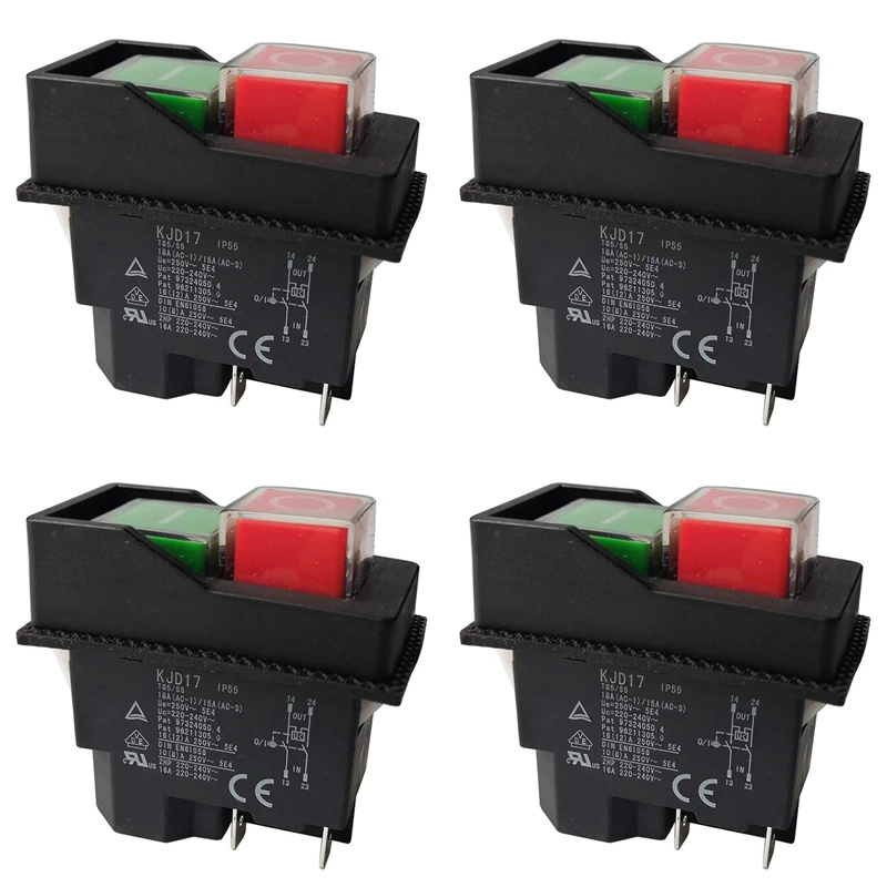 

4X Electromagnetic Switches Pushbutton Switches For Garden Tools KJD17 220V 4 Pin -Terminals