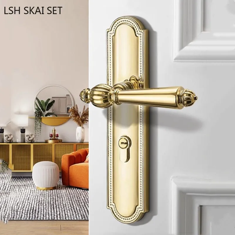 

High Grade Bedroom Door Lock Golden Zinc Alloy Mute Security Mechanical Lockset Household Door Knob with Lock and Key