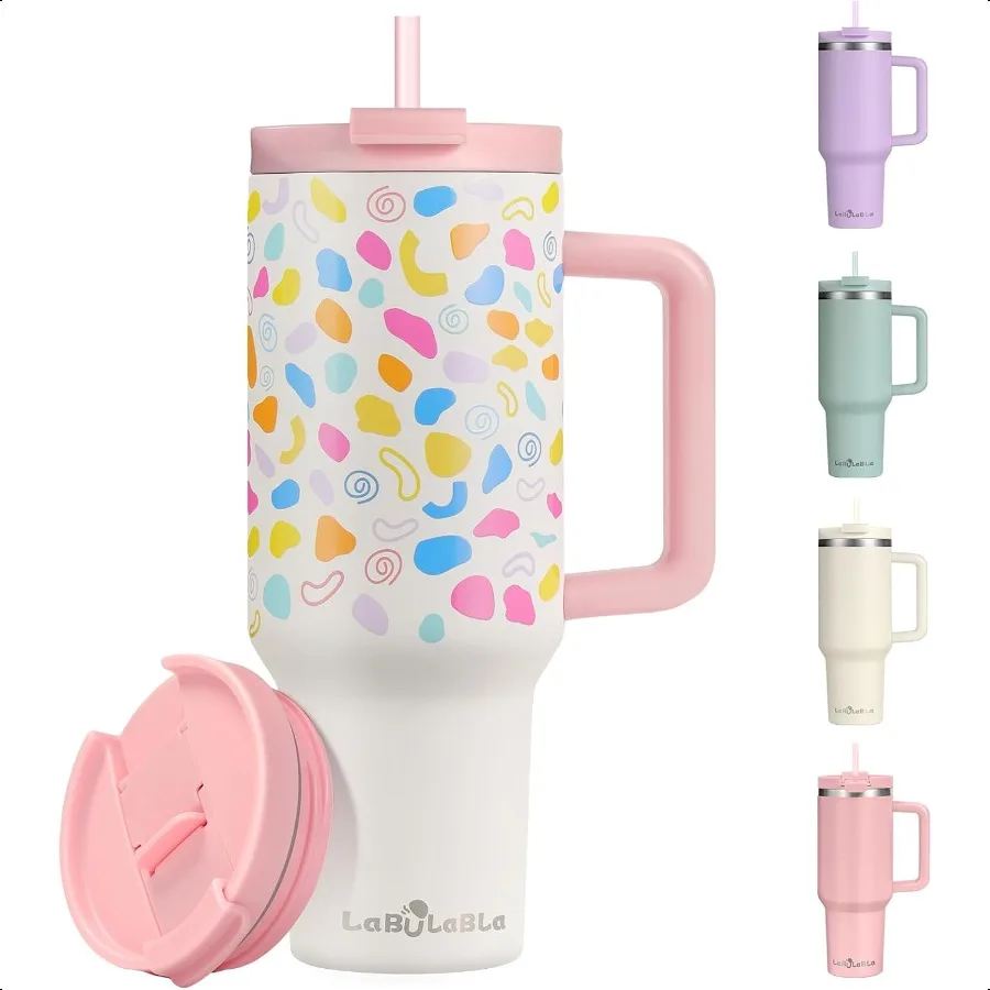 

40oz Tumbler with HandleDouble Wall Vacuum Reusable Stainl Steel Insulated Water Bottle With Leak Proof lid and Straw for Iced