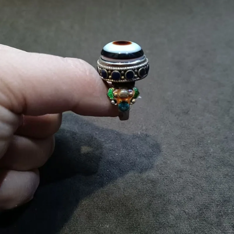 Classic Tibetan Silver Inlaid Ring, Ring with Removable Mouth, Exquisite Gift for Men and Women