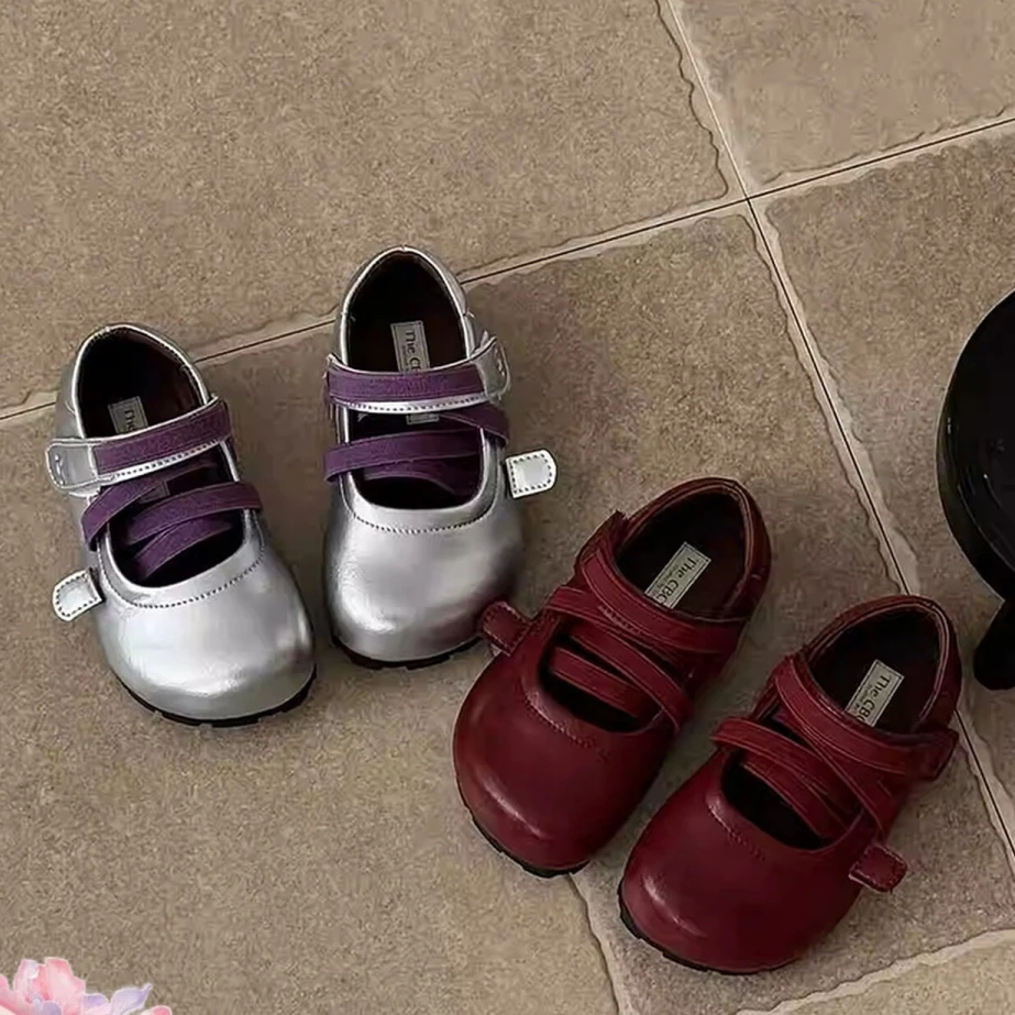 Kids'Casual Shoes PU Leather Shoes Fashion Solid Color Princess Spring Shoes For Girls Anti-slip Red Sliver Shoes Size 23-33