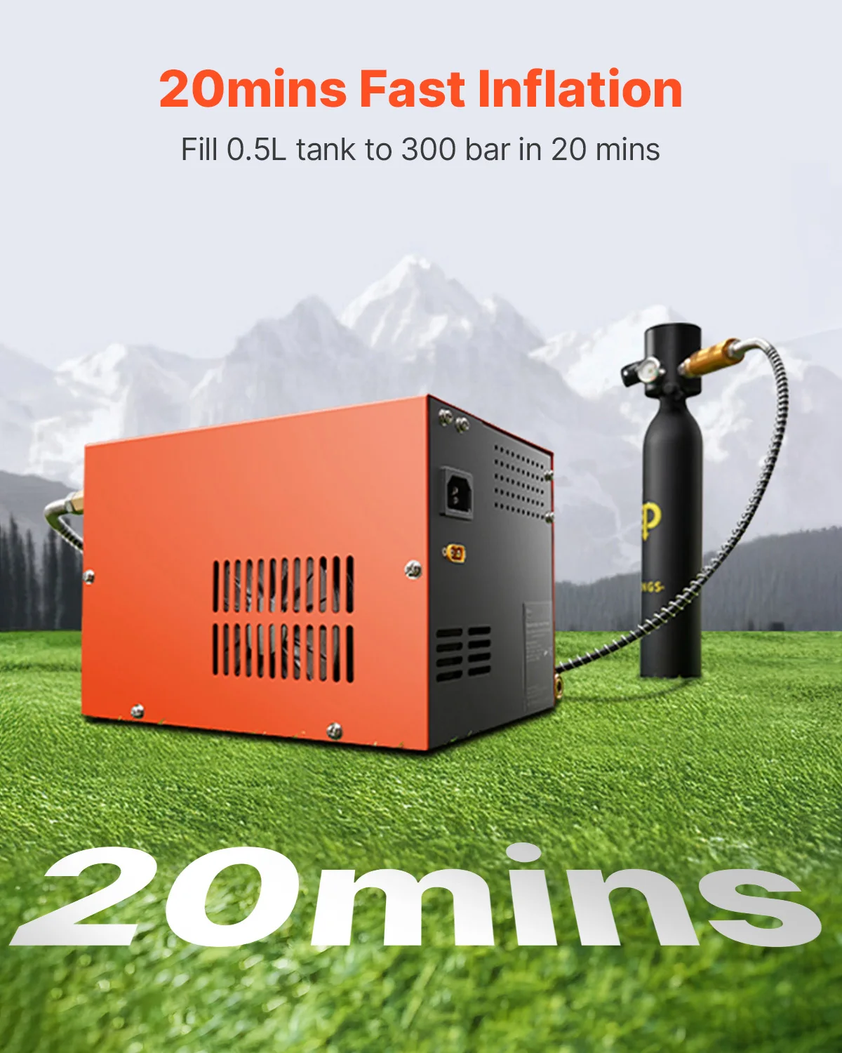 SucceBuy PCP Air Compressor 4500PSI/30Mpa Portable w/ Built-in Converter & Fan Cooling System DC12V/AC120V Manual-Stop Air Rifle