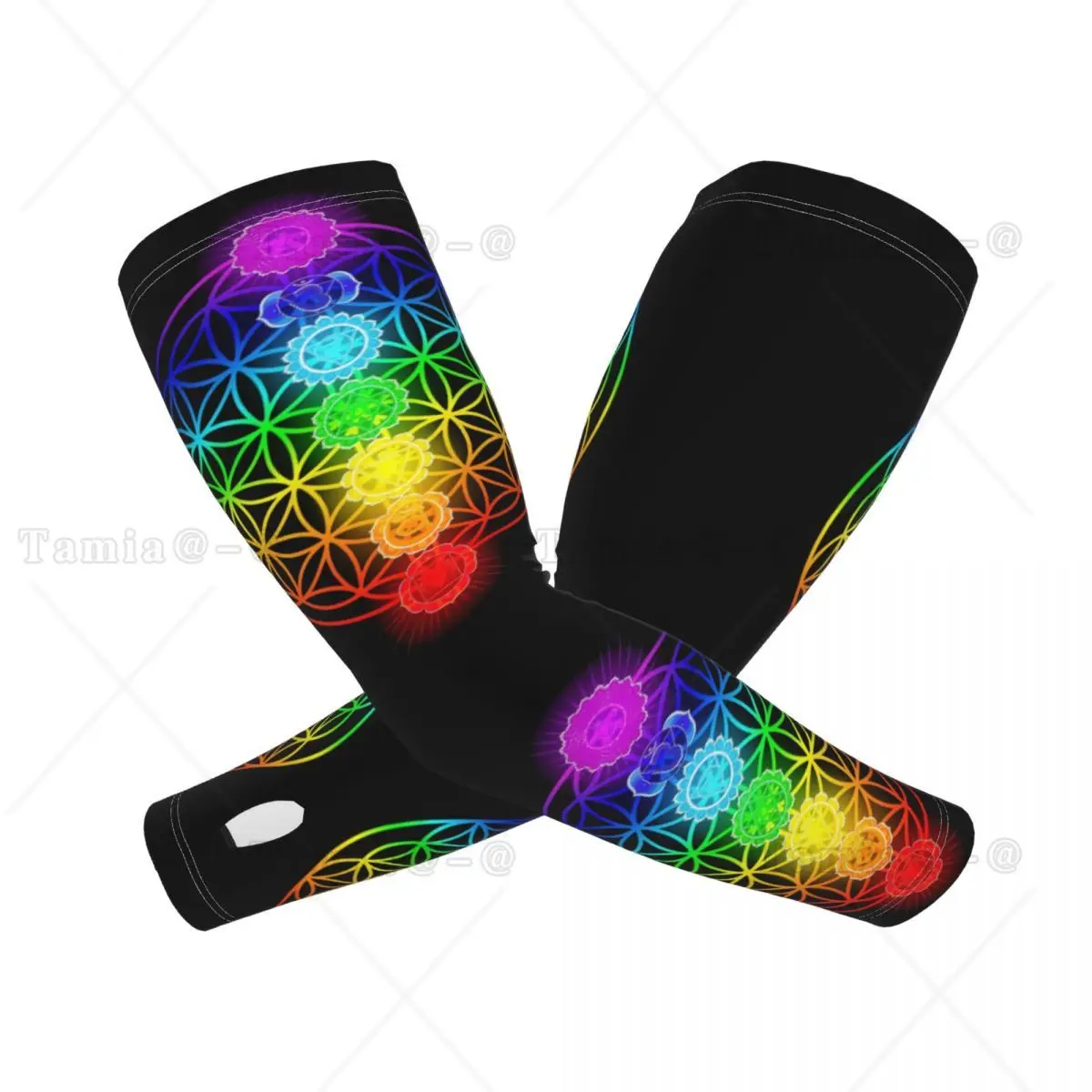 Custom Chakra Zen Theme Sports Compression Arm Sleeves Warmer Women Colorful Flower Of Life Sun UV Protection Tattoo Cover Up