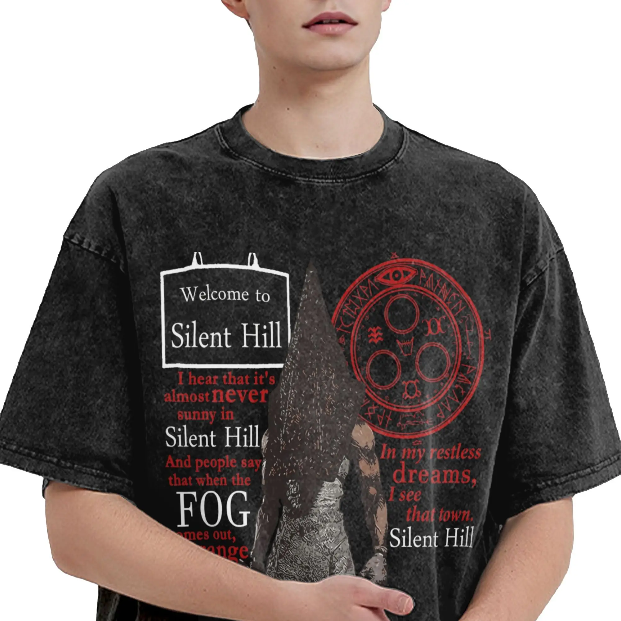 Silent Hill 2 Jogo Camiseta Praia Estilo de Rua Camisetas Casual Hipster Camiseta Para Homem Manga Curta Roupas Soltas