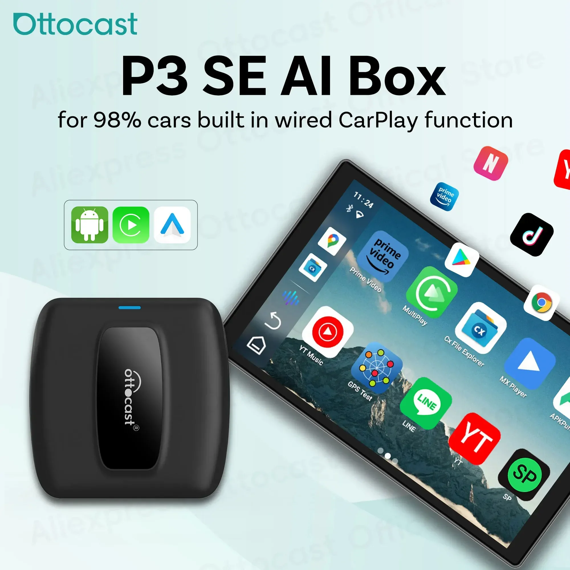 

OTTOCAST Express P3 SE CarPlay Smart Ai Box Android Wireless CarPlay Android Auto for Kia Chery VW Toyota Benz Car Accessories