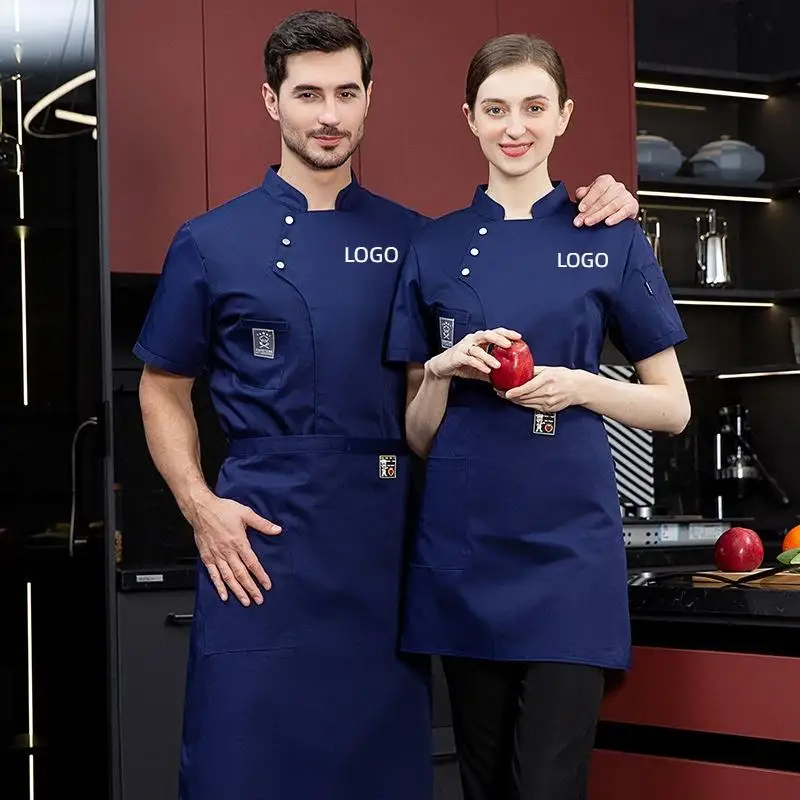 

Летняя рабочая одежда шеф-повара с короткими рукавами, мужская и женская столовая, чай с молоком, кондитерская, отель, кухня, спецодежда с принтом логотипа