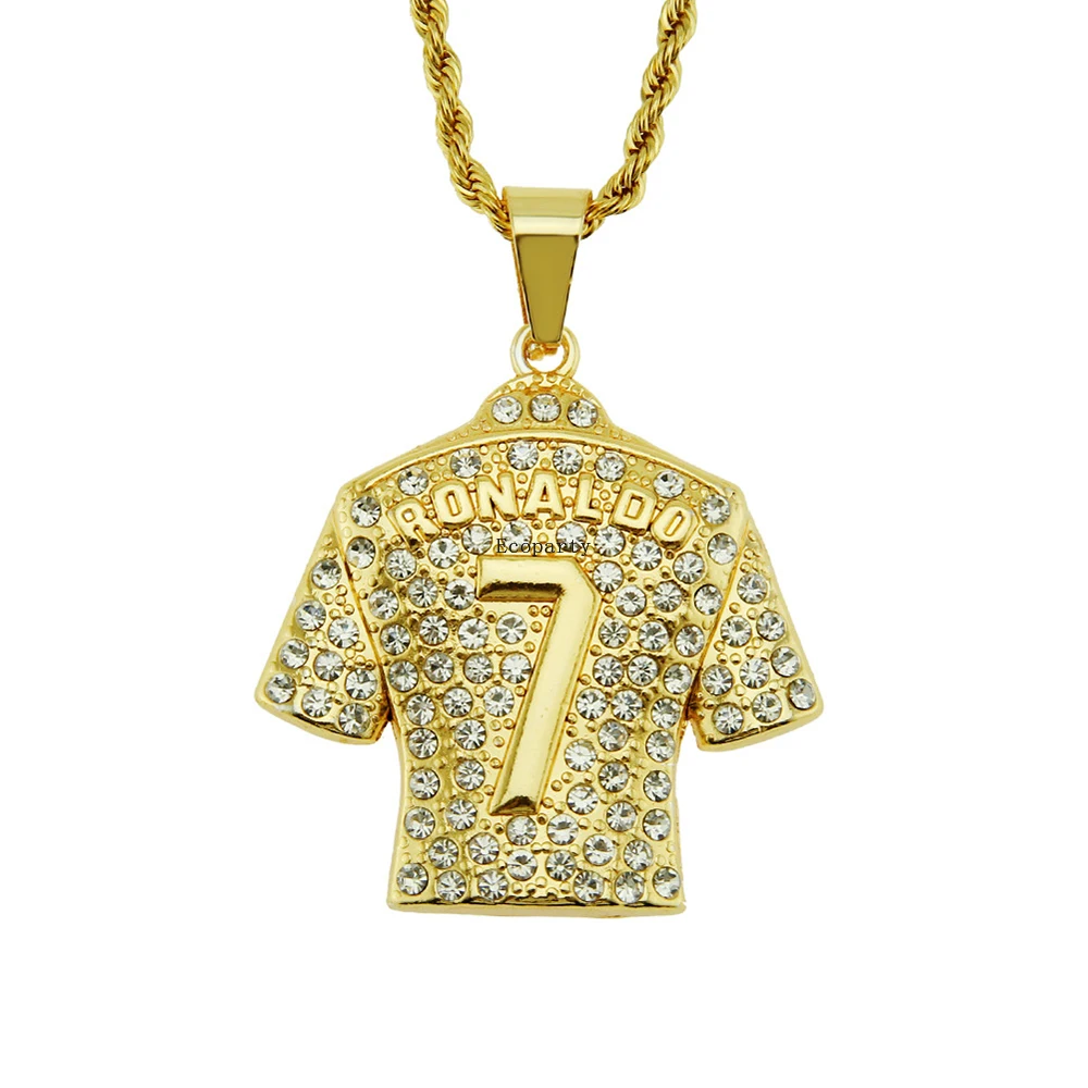 

Hip Hop Men's Necklace Football 7 Pendant With Stainless Steel Chain and Iced Out Bling Rhinestones Necklace Sports Jewelry Gift