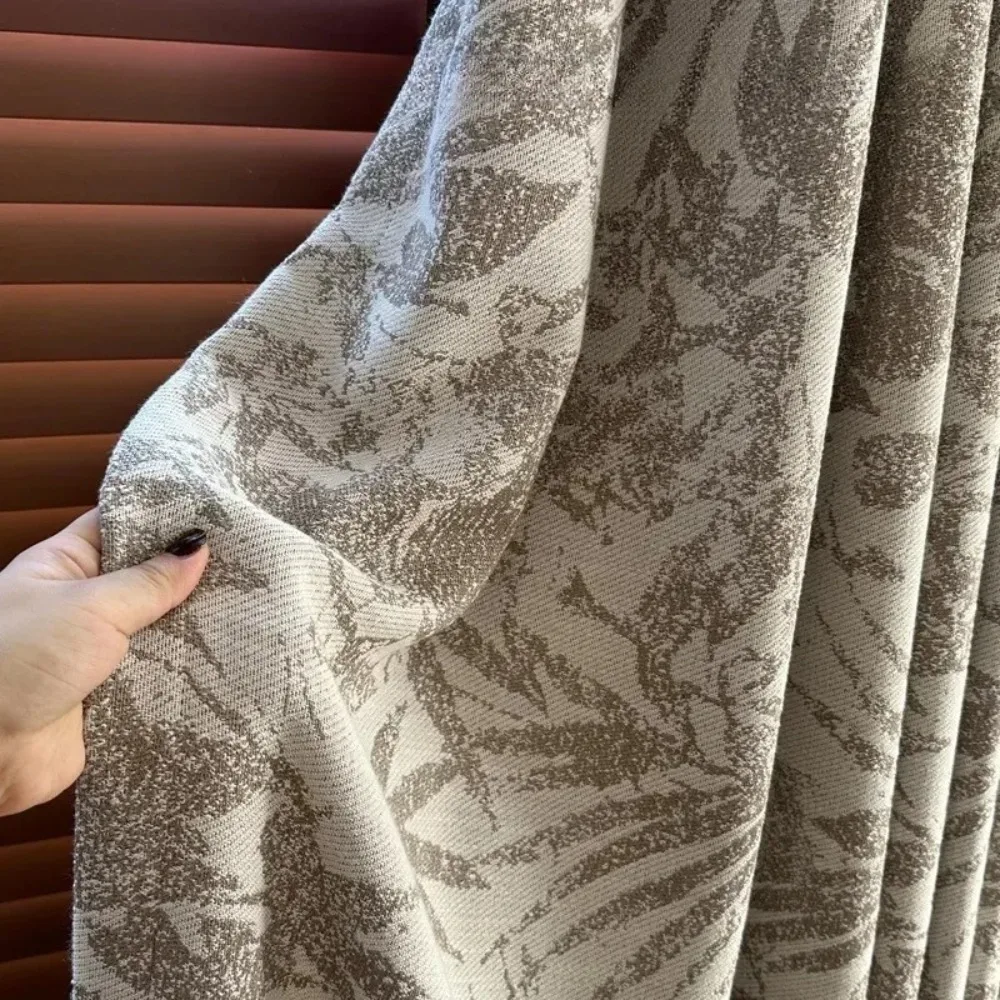

Milk Tea Color Thickened Retro Cotton and Linen Jacquard Blackout Curtains for Living Room Bedroom Window Customized Finished