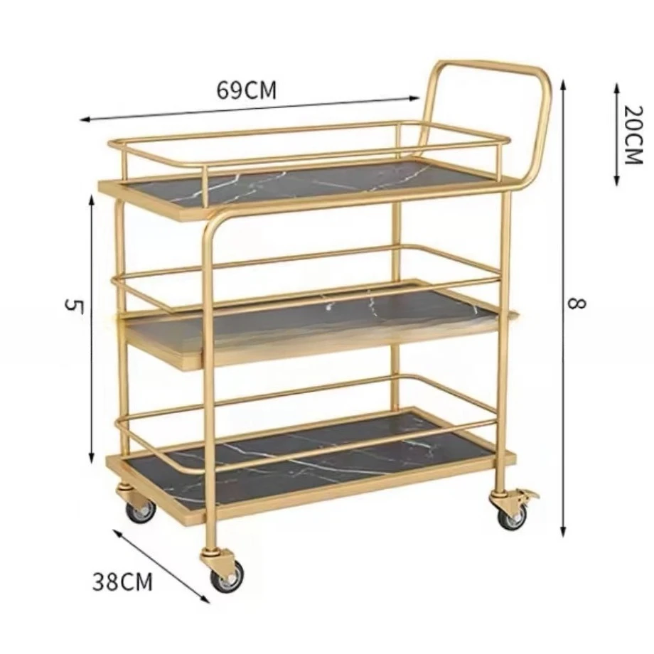Wózek do serwowania wina na trzy poziomy, luksusowy prostokątny wózek do wina