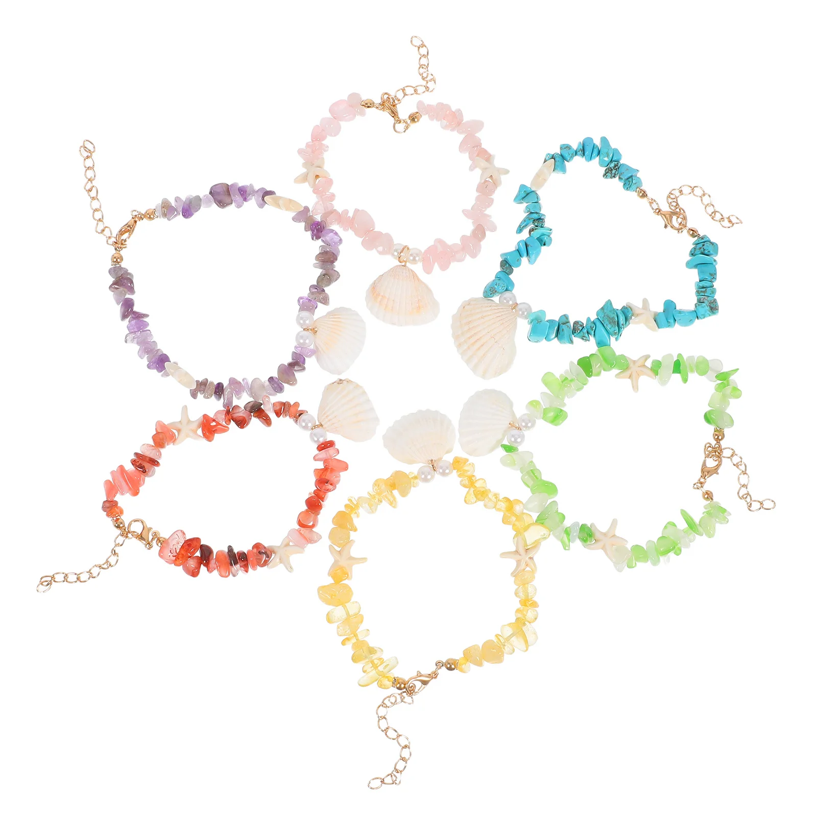 

6Pcs Bohemian Foot Bracelets Handmade Beaded Natural Stone Seashell Adjustable Anklets for Women Beachwear Ankle Bracelet