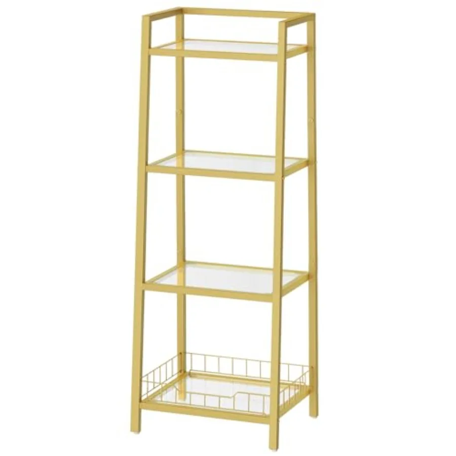 

4 Tier Gold Tempered Glass Floor Shelf Stand for Bathroom Laundry Toilet Organizer Storage Waterproof Wall-to-Wall Standing She