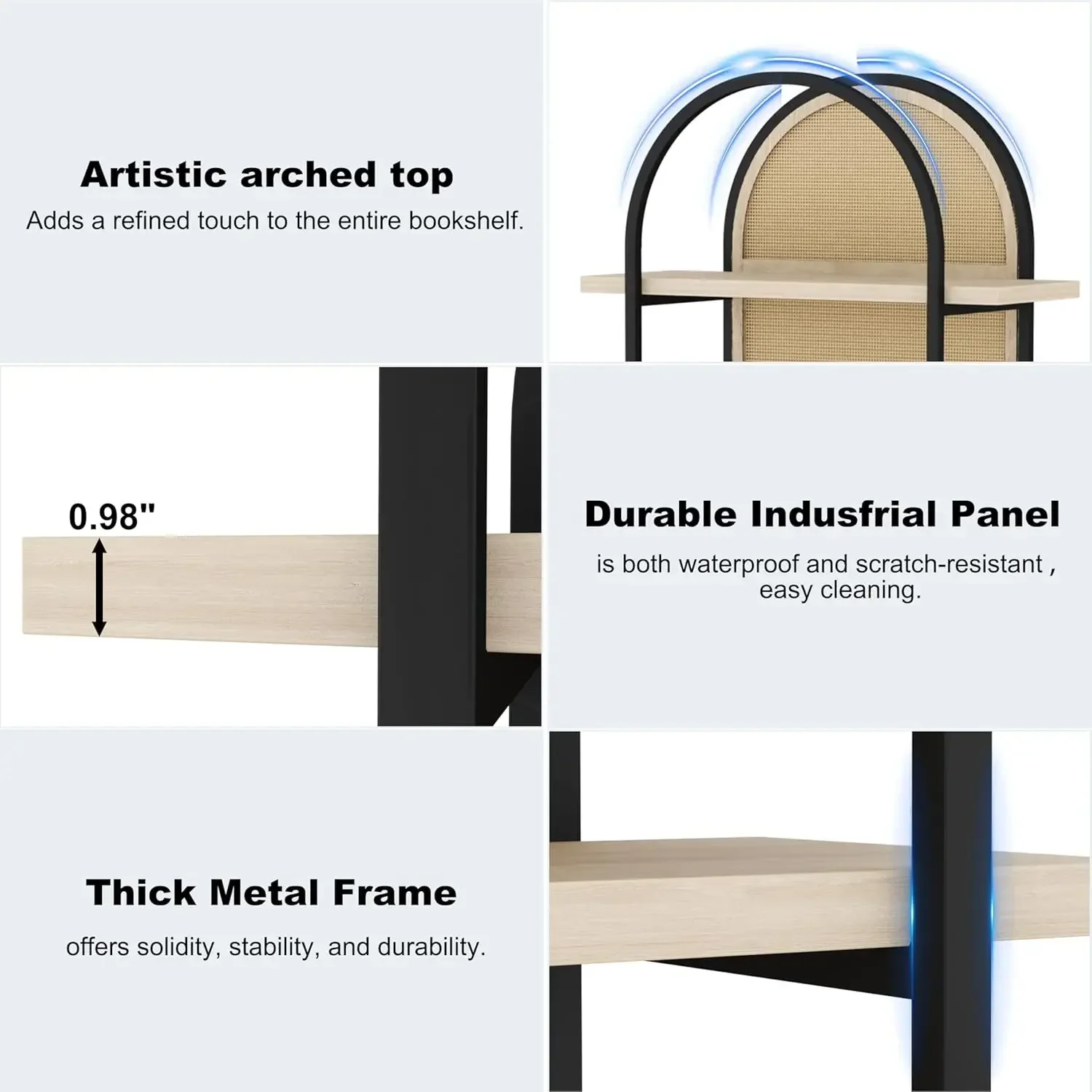 [وصول جديد، شحن مجاني! ]خزانة كتب مقوسة من 5 طبقات من الروطان، أرفف كتب صناعية مفتوحة بطول 74 بوصة لغرفة المعيشة، إخوانه