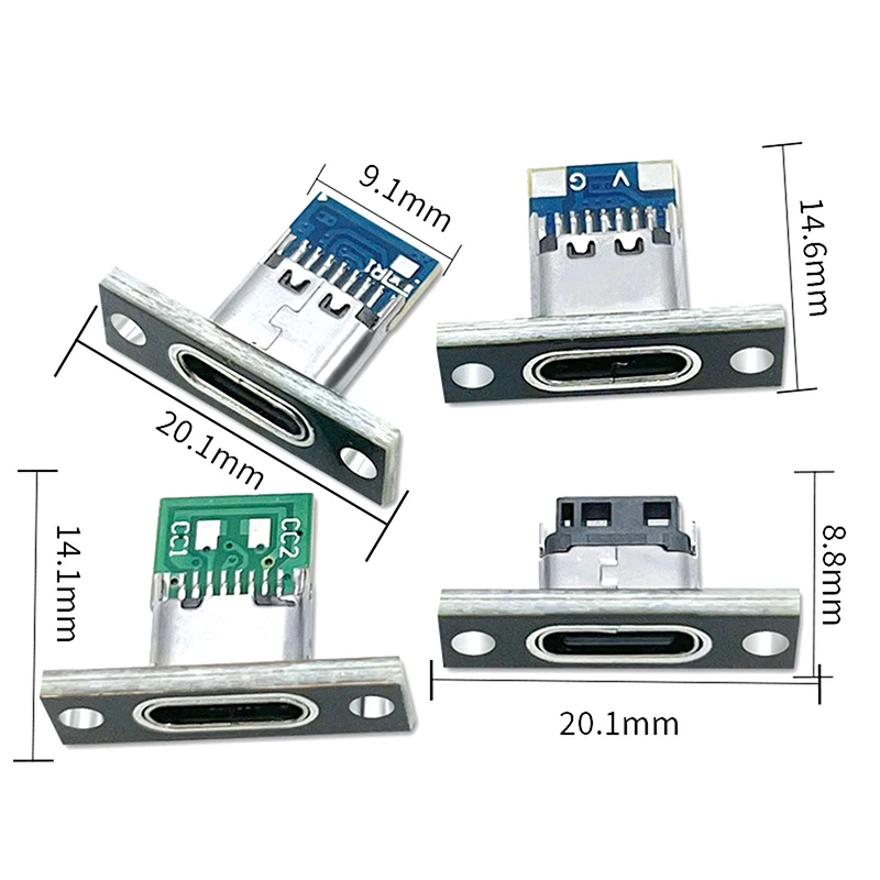 USB 3.1 Type C Socket With Screw Fixing Plate 5pcs/lot Type-C USB Jack 3.1 Type-C 2Pin 4Pin Female Connector Jack Charging Port