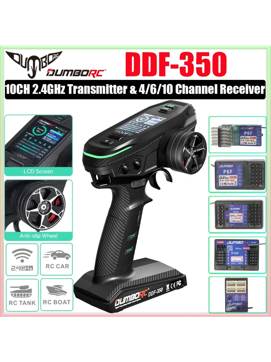 DUMBORC DDF-350 10CH Afstandsbediening 2.4G 10 Kanaals Zender P6F P6DC Gyro Ontvanger voor Drift Auto Tank Boot Robot speelgoed Wltoy - afbeelding 2