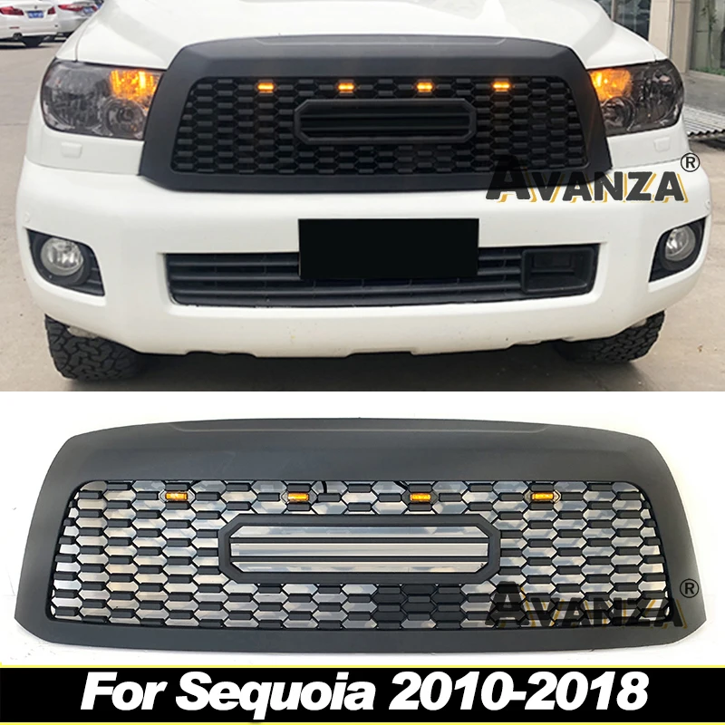 Front Grill With LED Light TRD style Modification Fits For toyota Sequoia 2010-2018 Racing Grill