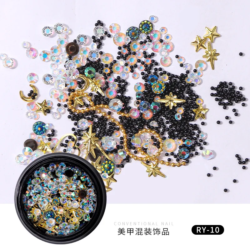 

1 Jar 3D Mix Shape Nail Rhinestones Crystal Diamond Stone Metal Rivet Caviar Beads Gems Nail art Decoration Nail Accessories DIY