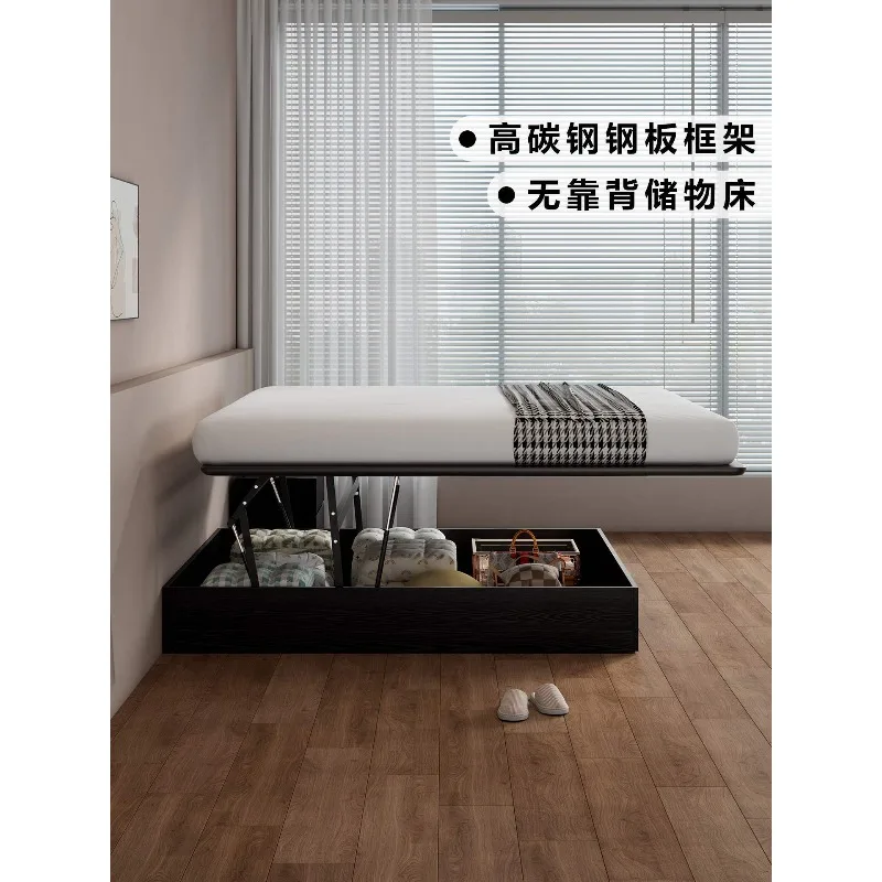 

Simple Suspension Carbon Steel No Bedside Bed Frame Solid Wood High Box Storage Flush Edge Bed Small Unit No Backrest