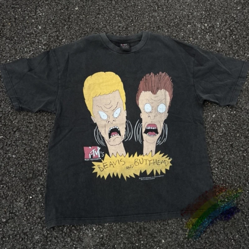 Washed SAINT BEAVIS AND BUTTHEAD Cartoon Print T Shirt Men Women 1:1 Best Quality Summer Style T-shirt Top Tees