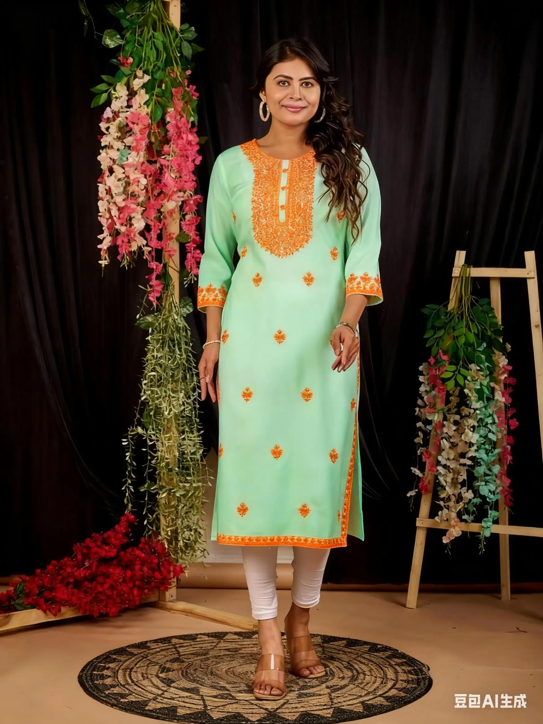 فستان مسلم كورت عصري أنيق مستقيم أنبوب النمط الوطني الزهور نمط تنورة نوبل شق تنحنح Abito Donna Musulmana #6