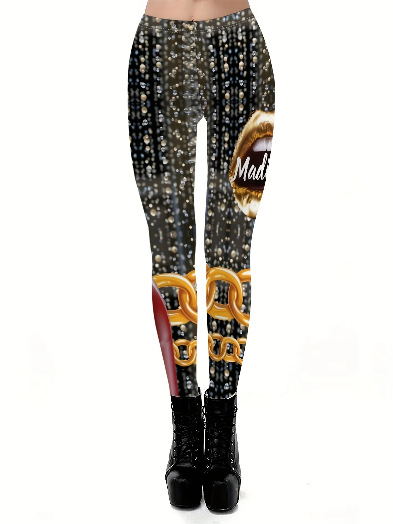 Women Day of The Dead Skull Rose Print Fleece Lined Leggings Mid Waist Stretch Fitness Yoga Sports Pants