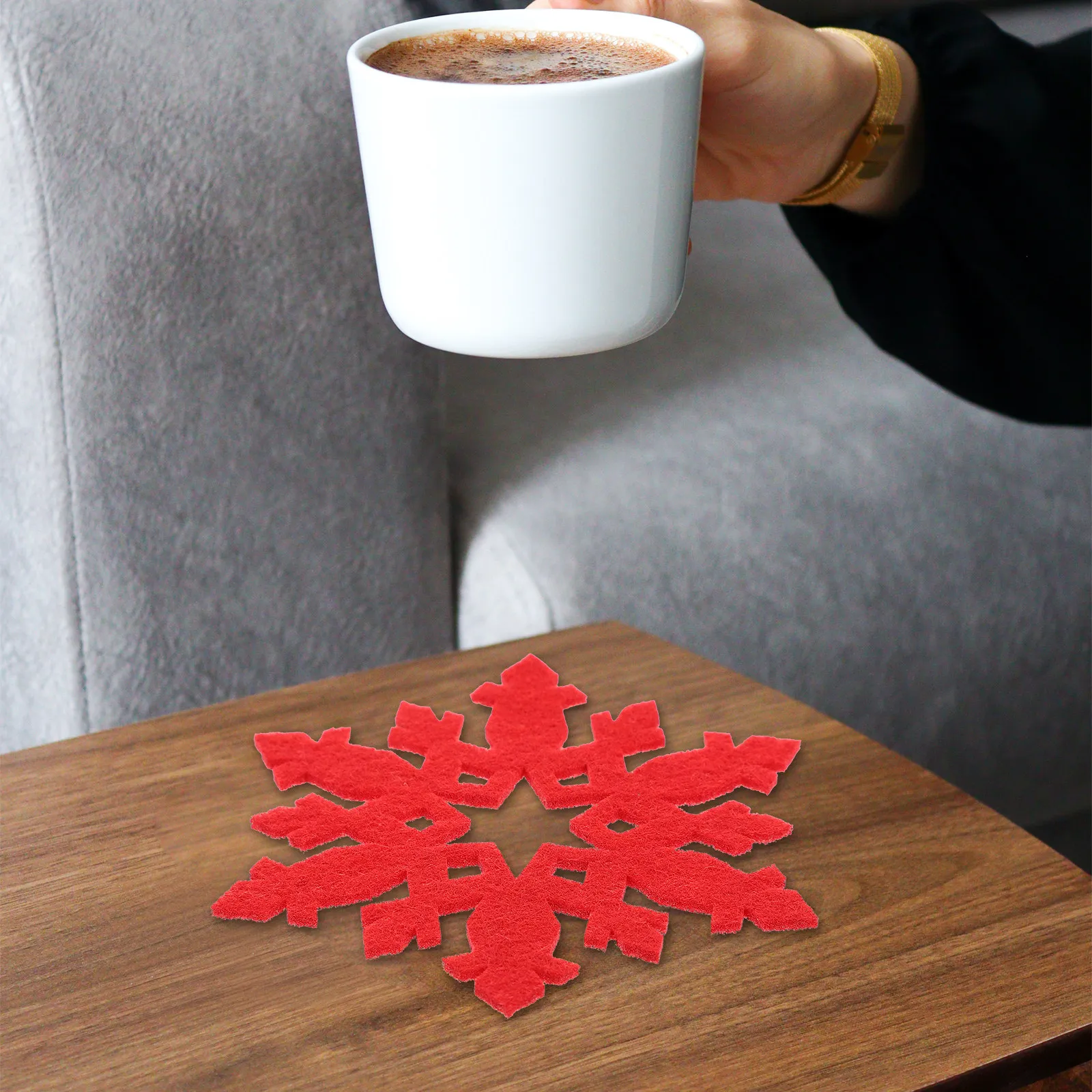 12Pcs Christmas Snowflake Cup Mats Felt Reusable Heat Resistant Coasters Anti-Scald Mug Mat for Dining Table Holiday Party Home