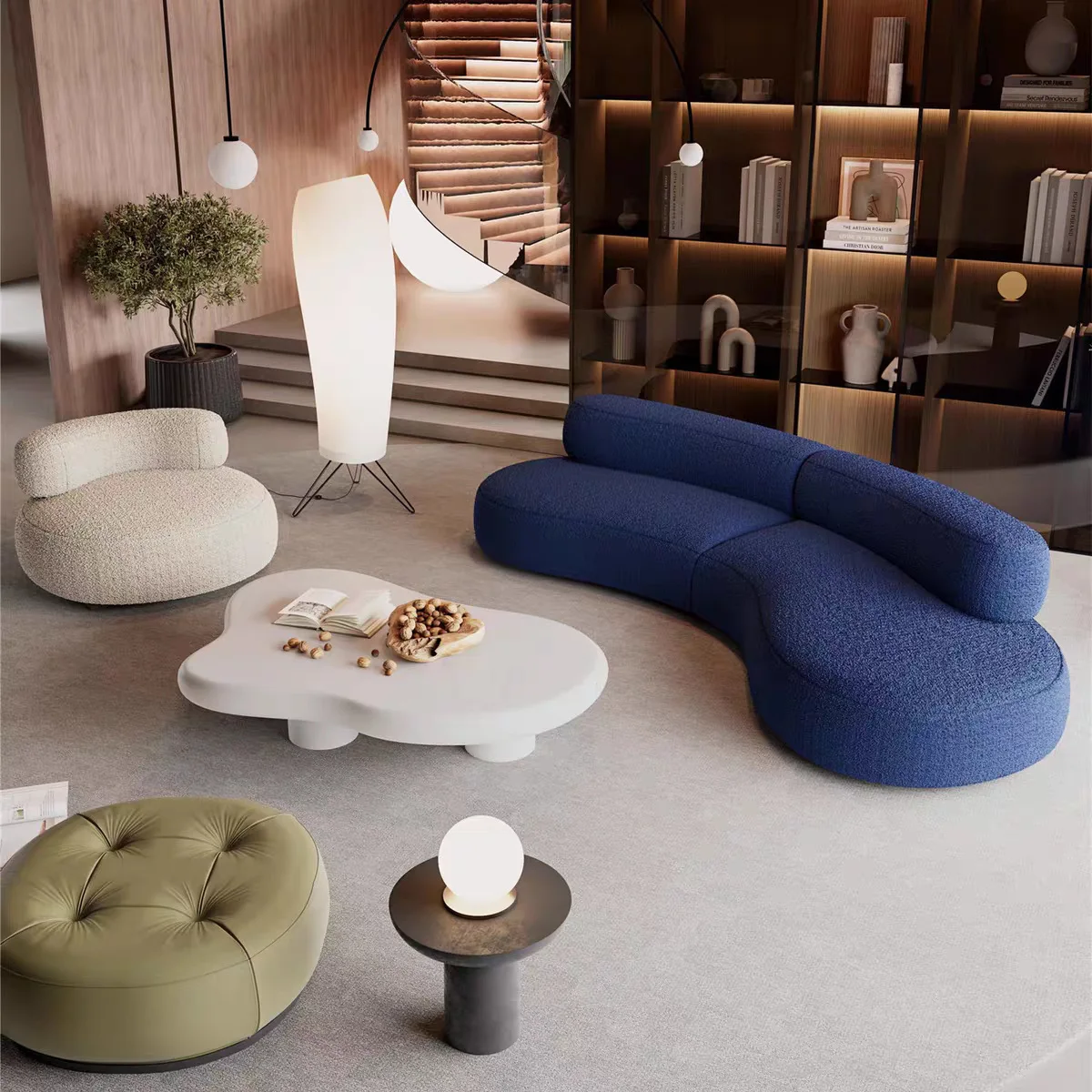 Vacuum compression sofa, cream wind moon sofa, bed living room special-shaped single tatami designer sofa