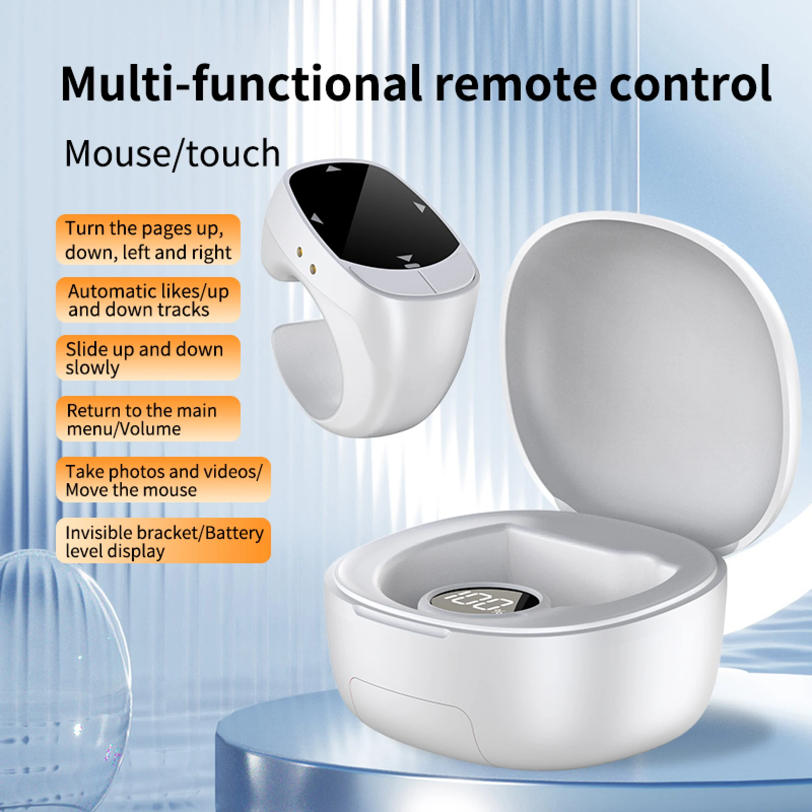 Finger Ring Bluetooth-Compatible Remote Controller for Selfie Video Page Turner Phone Holder