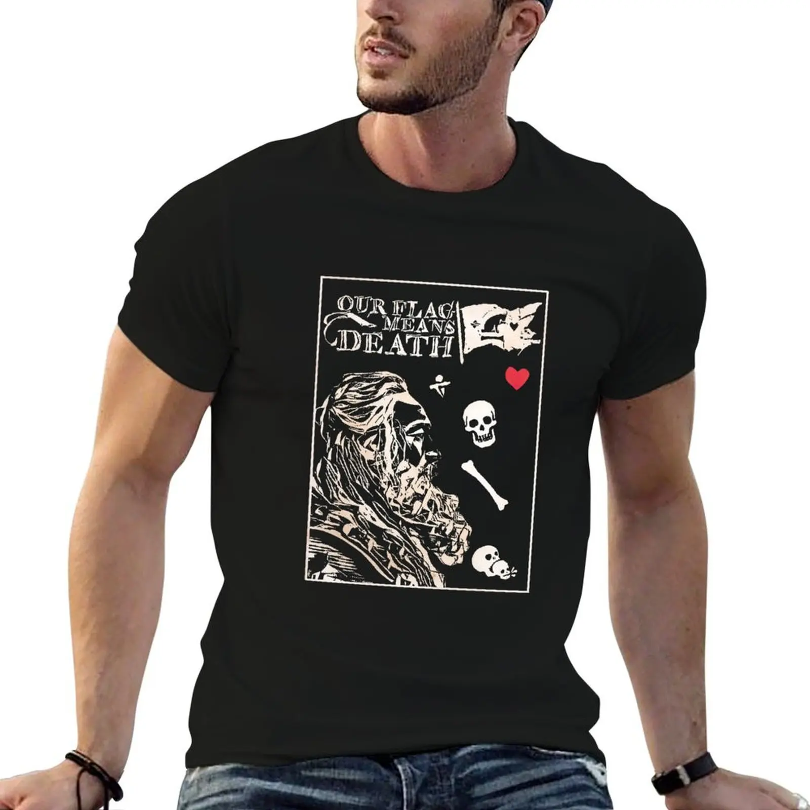 

pirate t blackbeard, Flag bonnet, graphic Means Death, shirt Our man stede t shirts designer ofmd, man T-Shirt
