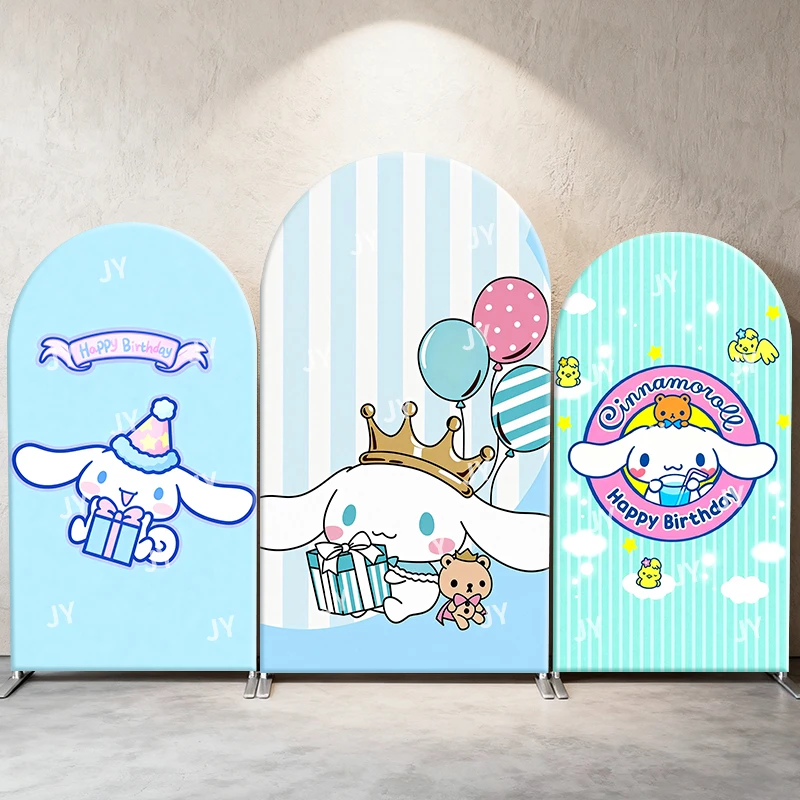 

Cinnamoroll Sanrio Arch Backdrop Cover Birthday Crown Gifts Balloons Cute Cartoon Birthday and Baby Shower Photo Booth Decor