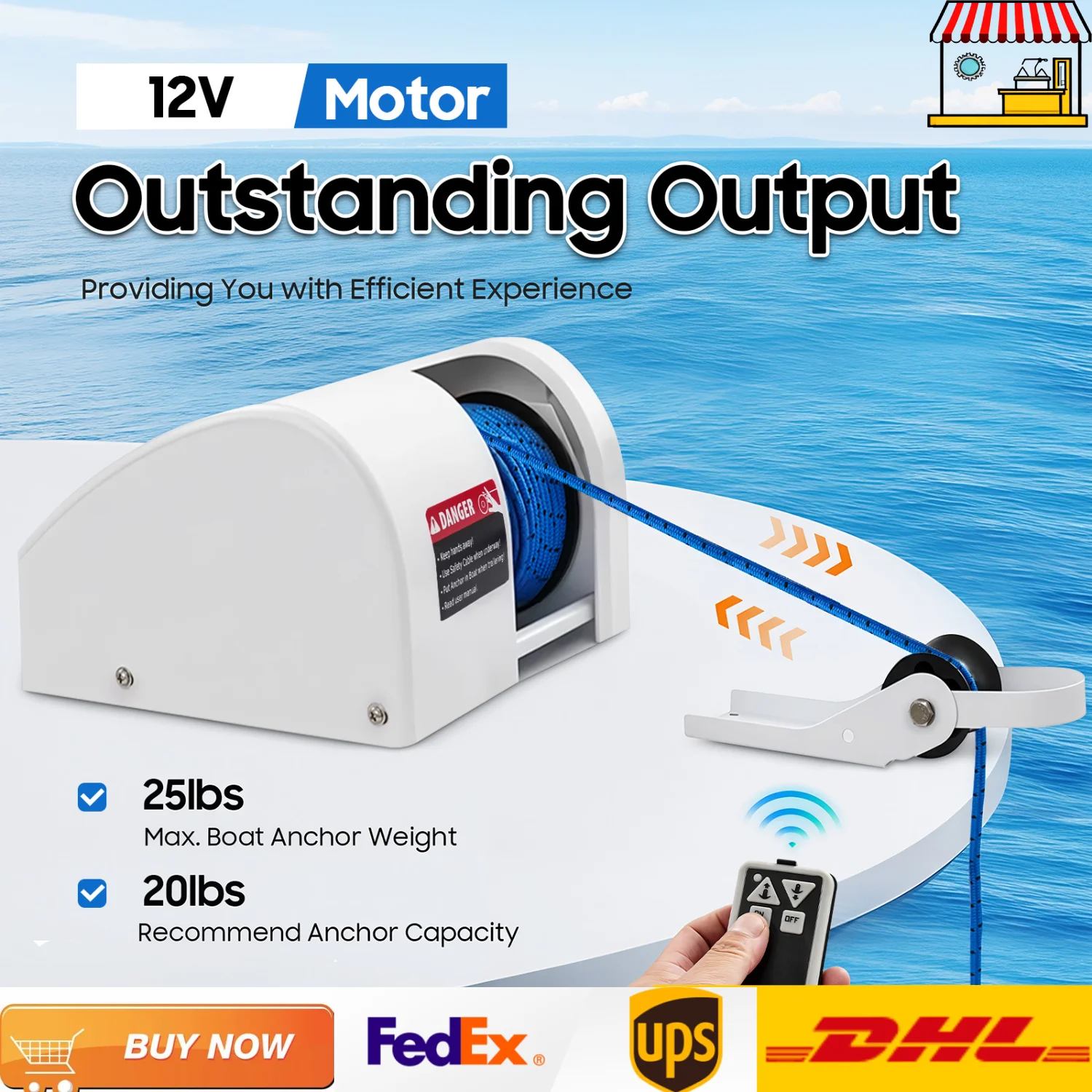 Treuil électrique pour bateau |   Ancre de bateau marine télécommandée 12V pour eau salée |   Treuil d'ancrage pour pontons de petits bateaux
