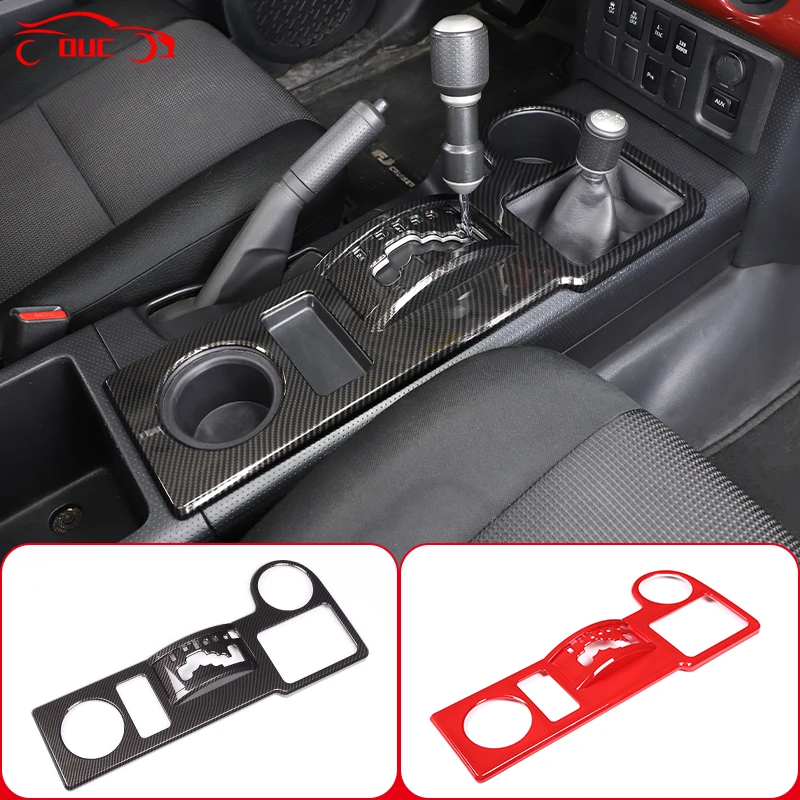 

ABS Carbon Fiber Car Center Console Gear Shift Water Cup Holder Panel Frame Cover Decoration For Toyota FJ Cruiser 2007-2021