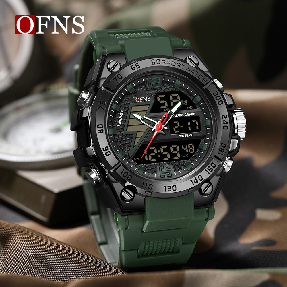 OFNS Top Brand Men\'s LED Digital Wrist Watches Military Waterproof Outdoor Sports Chronograph Electronic Analog Quartz Clock